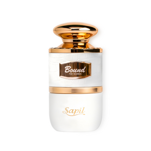 Sapil Bound for Women perfume bottle with white and gold luxury design elegant long lasting fragrance