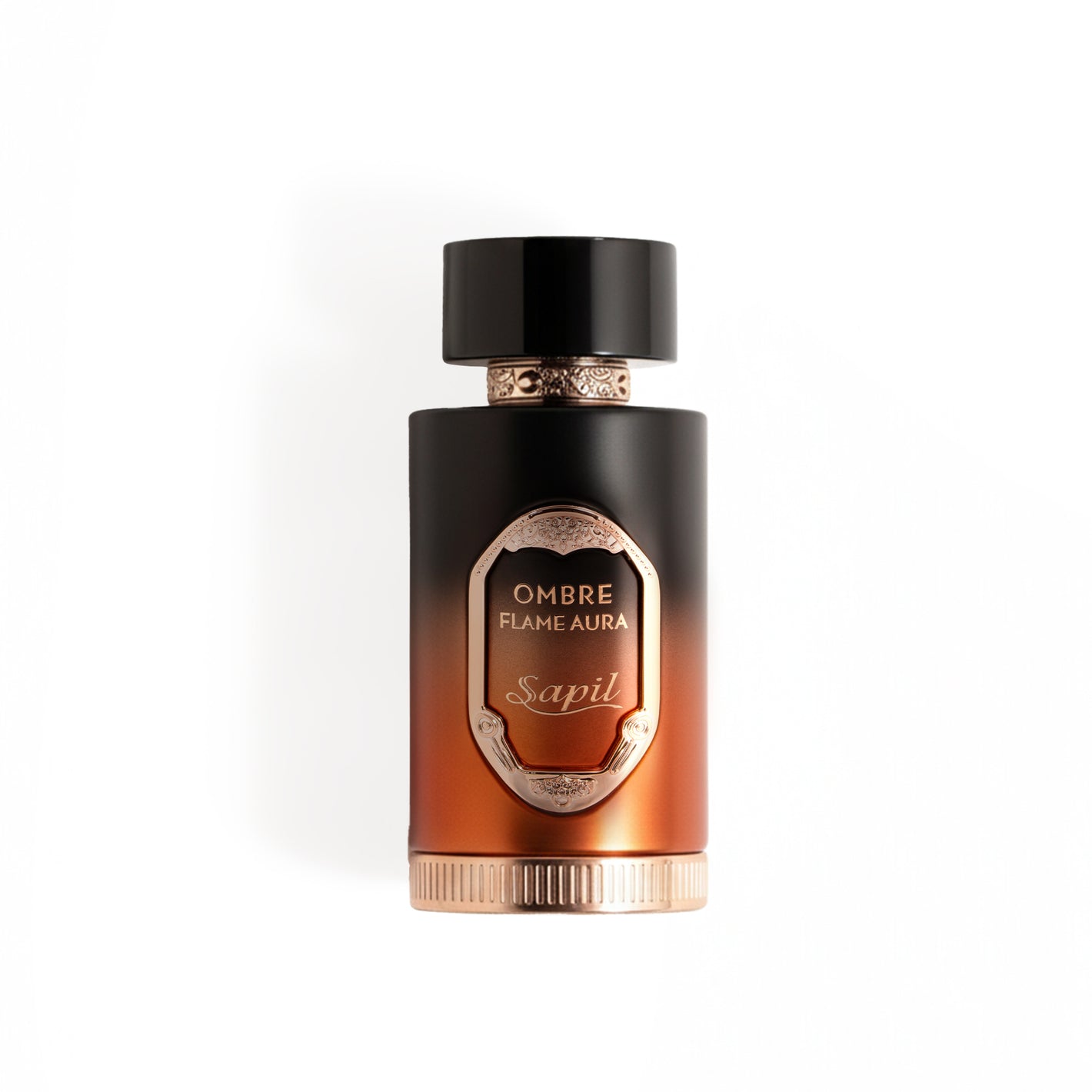 Sapil Ombre Flame Aura Eau De Parfum luxury perfume bottle with black and amber gradient design