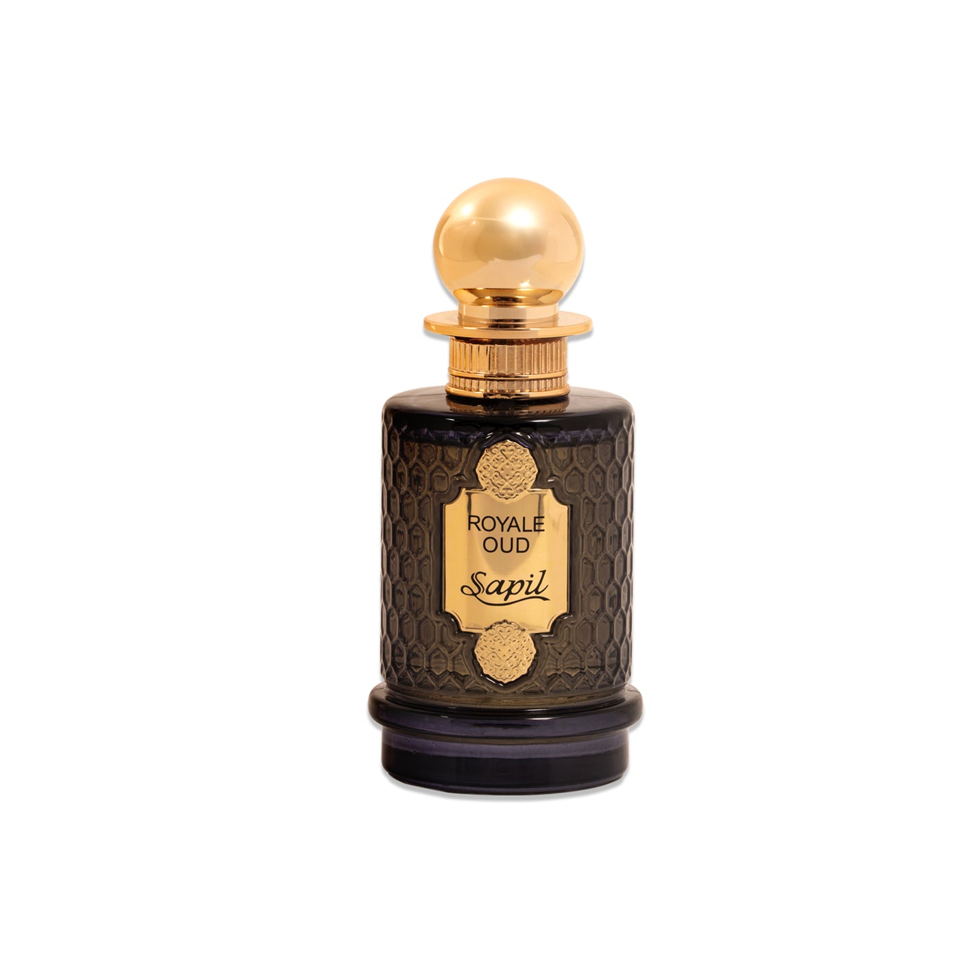 Sapil Royale Oud Eau de Parfum luxury perfume bottle featuring rich oriental oud scent in elegant black and gold design